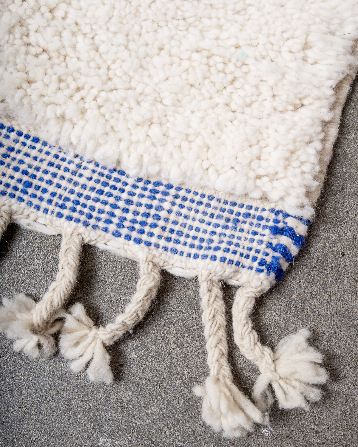 Modern, designer, handcrafted Berber rug from Morocco. Beniourain carpet with beautiful colours and patterns and fluffy wool texture.